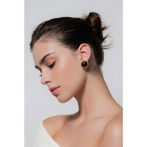 Vintage Clip Earrings LCI Liz Claiborne Deep Brown Amber Gold Tone Button